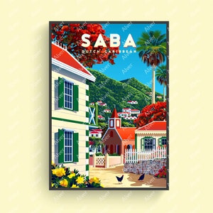 Caribbean Print, Saba Poster, Tropical Travel Print, Caribbean Wall Art, Unframed