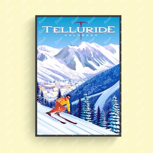 Telluride Poster, Colorado Poster, Colorado Wall Art, Ski Mountain Print, Unframed