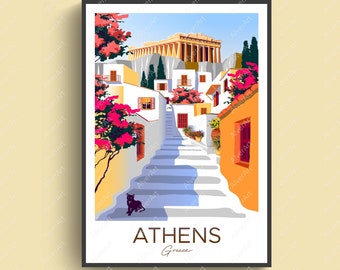 Pôster da Grécia, pôster de Atenas, impressão de viagem da Grécia, arte de parede da Grécia, arte digital, sem moldura