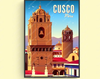 Cusco Poster, Peru Travel Print, Cityscape Wall Art, Digital Art, Unframed