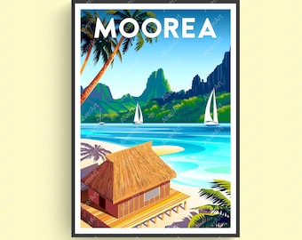 Moorea Poster,  French Polynesia Poster, Tropical Travel Print, Moorea Wall Art, Unframed