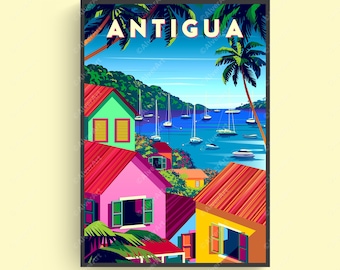 Caribbean Poster, Antigua Poster, Tropical Print, Caribbean Travel Print, Caribbean Wall Art, Unframed