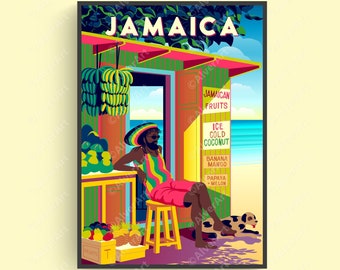 Caribbean Poster, Jamaica Poster, Jamaica Tropical Print, Caribbean Travel Print, Caribbean Wall Art, Unframed
