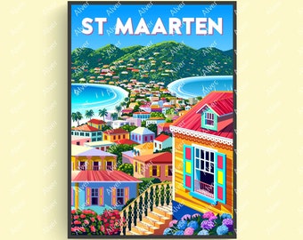 Caribbean Print, St Maarten Poster, Tropical Travel Print, Caribbean ...