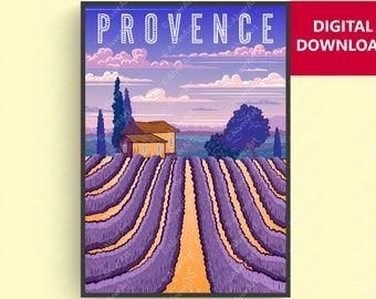 France Poster, Provence Poster, France Travel Print, French Wall Art, Lavender Fields, Digital Art, Unframed