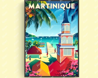 Martinique Poster, Caribbean Poster, France Poster, Tropical Print, Caribbean Travel Print, Caribbean Wall Art, Digital Art, Unframed