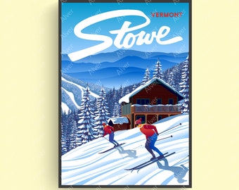Affiche de Stowe, affiche du Vermont, impression de voyage du Vermont, Art mural du Vermont, Ski Capital Stowe Mountain Resort, sans cadre