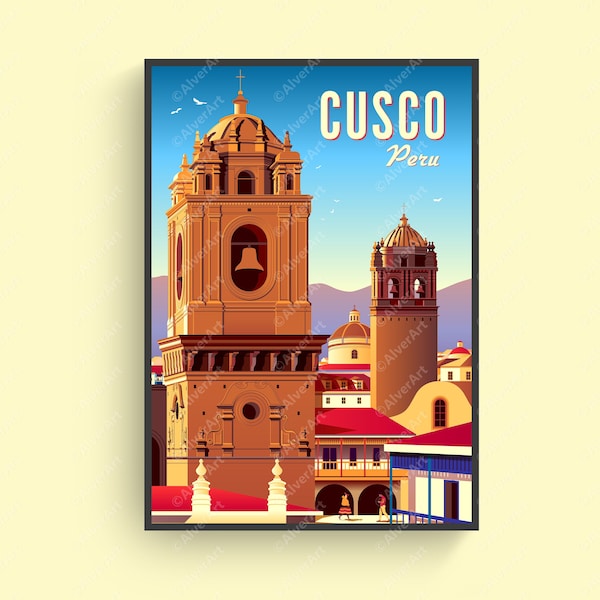 Cusco Poster, Peru Reise Druck, Stadtbild Wandkunst, digitale Kunst, ungerahmt