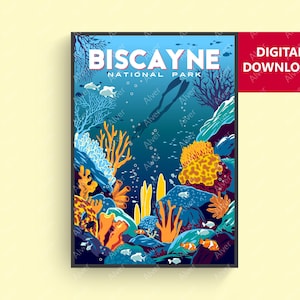 Biscayne Poste, Biscayne Travel Print, National Park Wall Art, Digital Art, Unframed