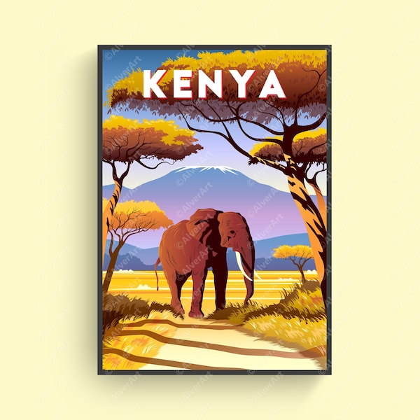 Affiche du Kenya, Affiche d’Afrique, Impression de voyage en Afrique, Art mural d’Afrique, Art numérique, Non encadré