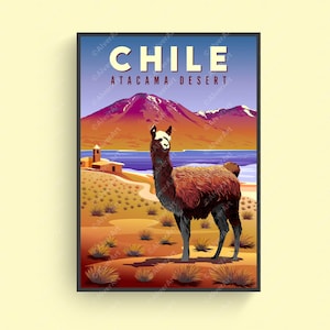 Chile Poster, Chile Travel Print, Chile Wall Art, LLama Atacama Desert, Latin America Poster, Unframed