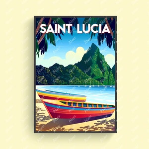 Caribbean Poster, Saint Lucia Poster, Tropical Print, Caribbean Travel Print, Caribbean Wall Art, Unframed