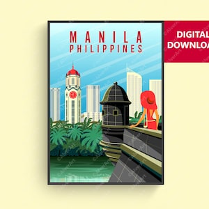 Philippines Poster, Manila Travel Print, Philippines Wall Art, Digital Art, Unframed