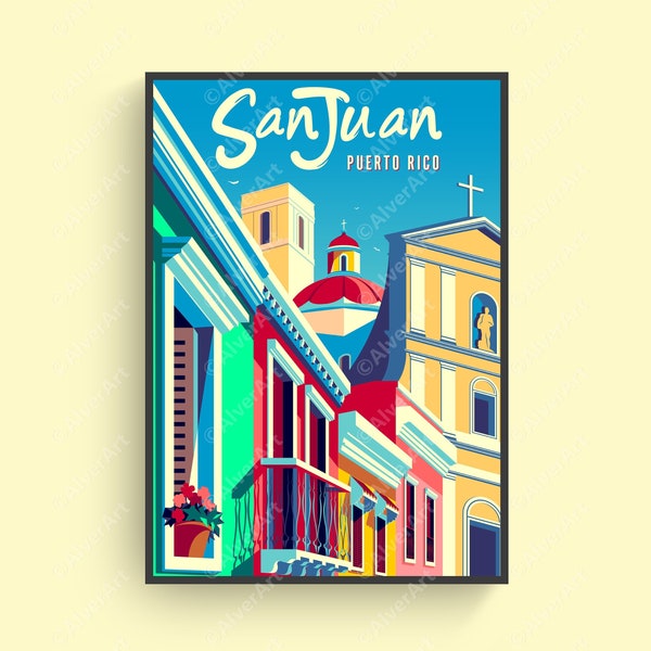 Caribbean Poster, Puerto Rico Poster, San Juan Poster, Tropical Print, Caribbean Travel Print, Caribbean Wall Art, Digital Art, Unframed