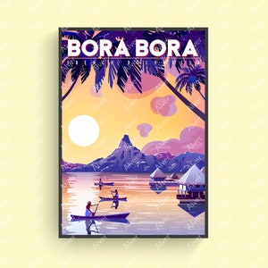 Cartel de Bora Bora, cartel de la Polinesia Francesa, impresión de viajes tropicales, arte de la pared de Bora Bora, sin enmarcar