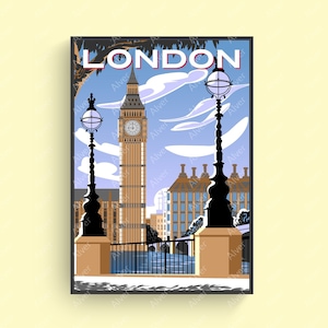 Cartel de Londres, Impresión de viajes de Londres, Arte de pared de estilo retro, Arte digital, Sin enmarcar