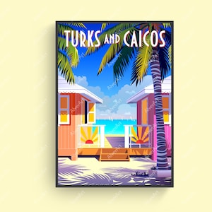 Turks and Caicos Poster, Caribbean Print, Tropical Travel Print, Caribbean Wall Art, Beach Poster, Unframed