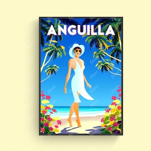 Caribbean Poster, Anguilla Poster, Tropical Travel Poster, Caribbean Travel Print, Caribbean Wall Art, Unframed