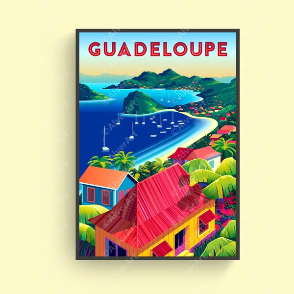 Guadeloupe Poster, Caribbean Poster, France Poster, Tropical Print, Caribbean Travel Print, Caribbean Wall Art, Unframed