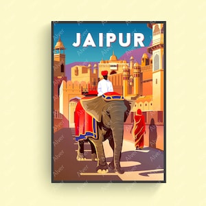 India Poster, Jaipur Poster, India Print, India Wall Art, Mahout Elephant Old City, Unframed