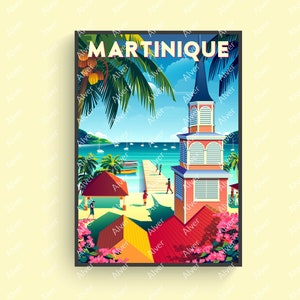 Affiche de la Martinique, affiche des Caraïbes, affiche de la France, impression tropicale, impression de voyage des Caraïbes, art mural des Caraïbes, art numérique, sans cadre
