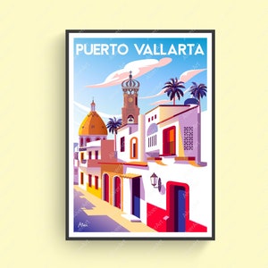 Puerto Vallarta Poster, Mexico Poster, Mexico Travel Print, Cityscape Wall Art, Unframed