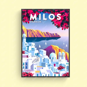 Greece Poster, Milos Poster, Greece Travel Print, Greece Cityscape Wall Art, Digital Art, Unframed