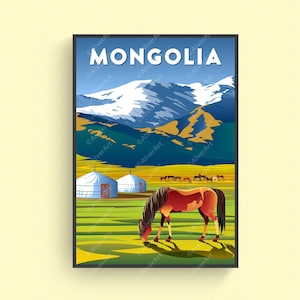 Mongolia Poster, Asia Poster, Asia Travel Print, Asia Wall Art, Digital Art, Unframed