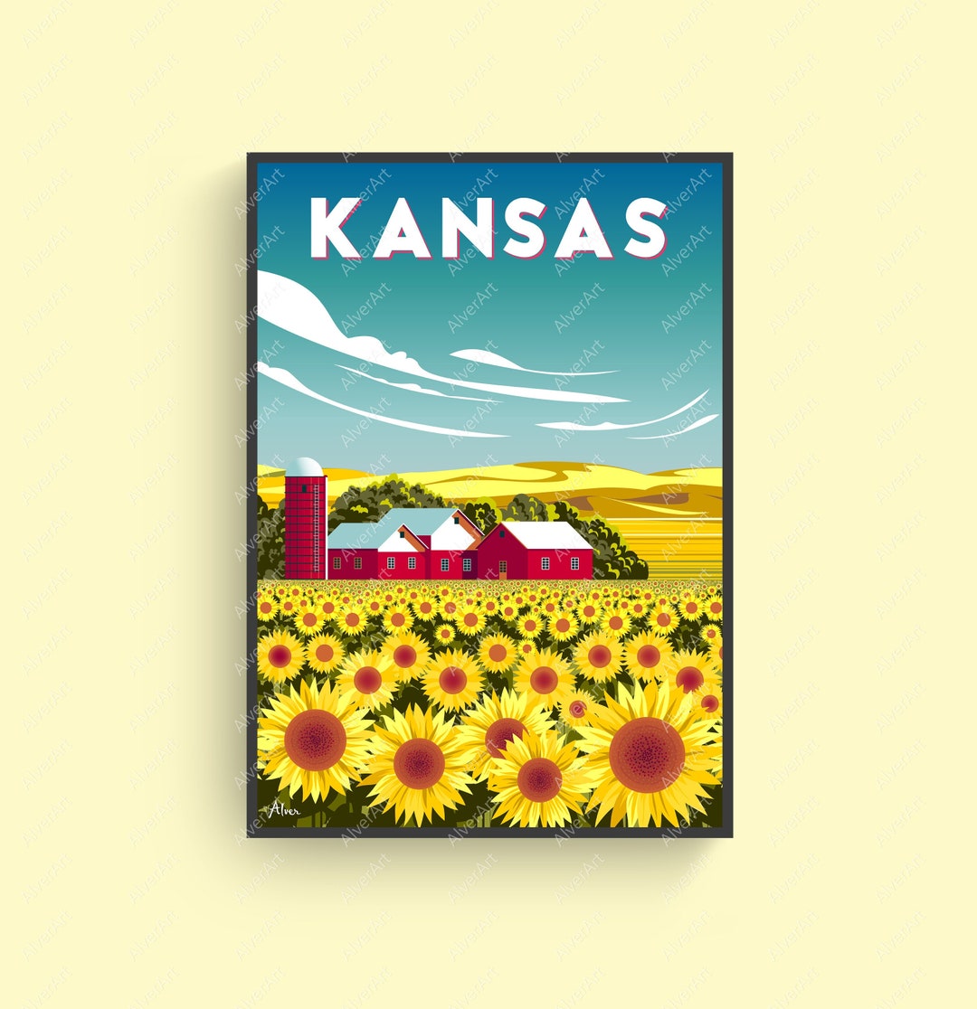 Kansas Poster, Kansas Print, Kansas Landscape Wall Art, Digital Art