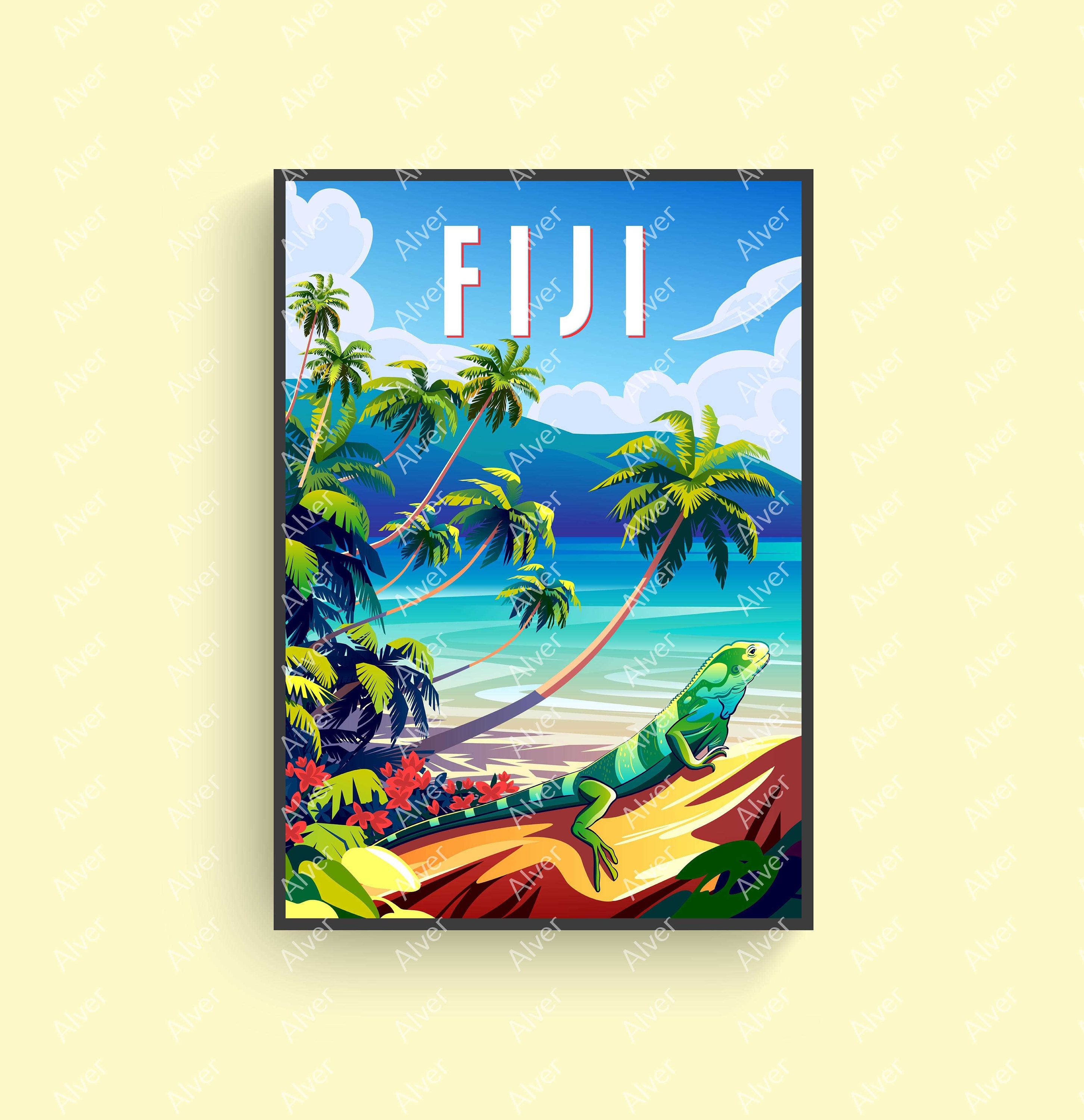Fiji Poster, Tropical Poster, Tropical Travel Print, Fiji Wall Art, Unframed