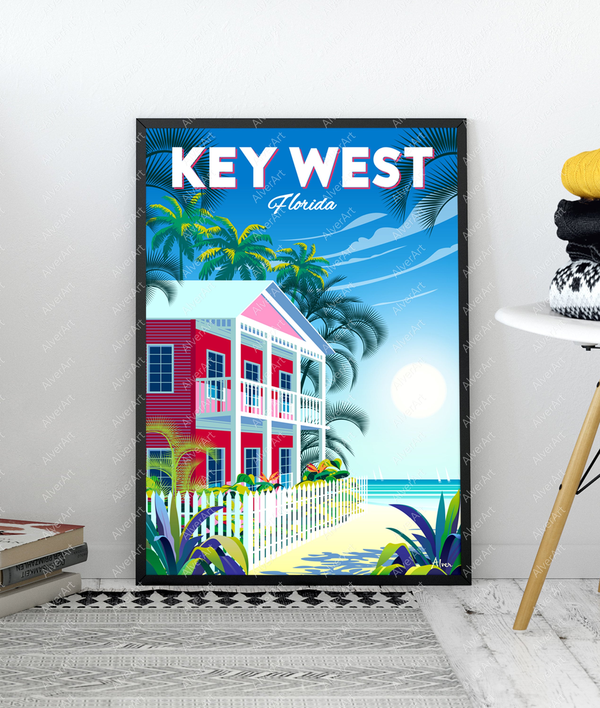 Key West Travel Poster, Florida Print, Florida Wall Art, Digital