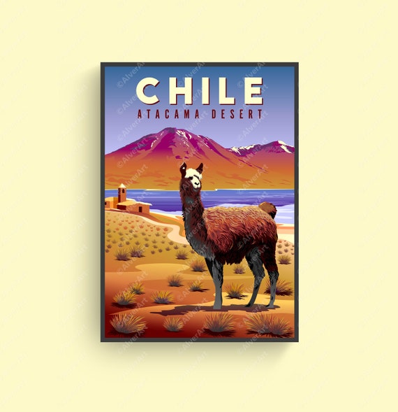 Chile Poster, Chile Travel Print, Chile Wall Art, LLama Atacama Desert, Latin America Poster, Unframed