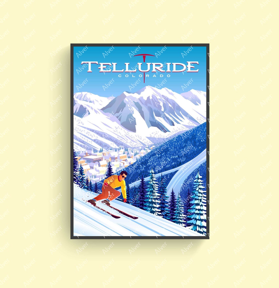 Telluride Poster, Colorado Poster, Colorado Wall Art, Ski Mountain ...