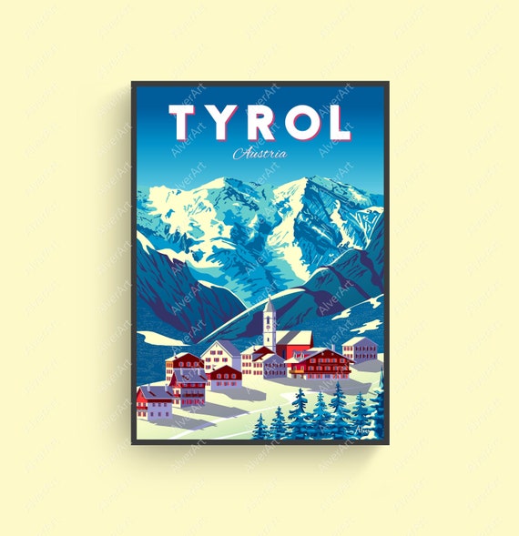 Tyrol Poster, Austria Poster, Austria Travel Print, Mountain Poster, Retro Style Wall Art, Unframed