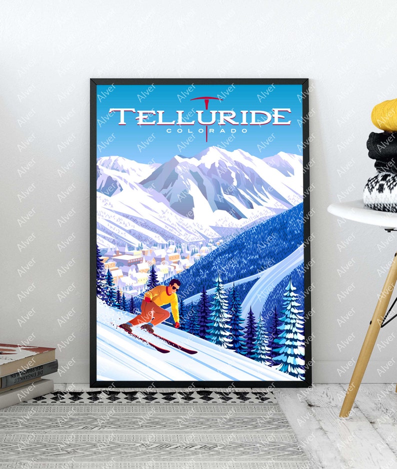 Telluride Poster, Colorado Poster, Colorado Wall Art, Ski Mountain ...