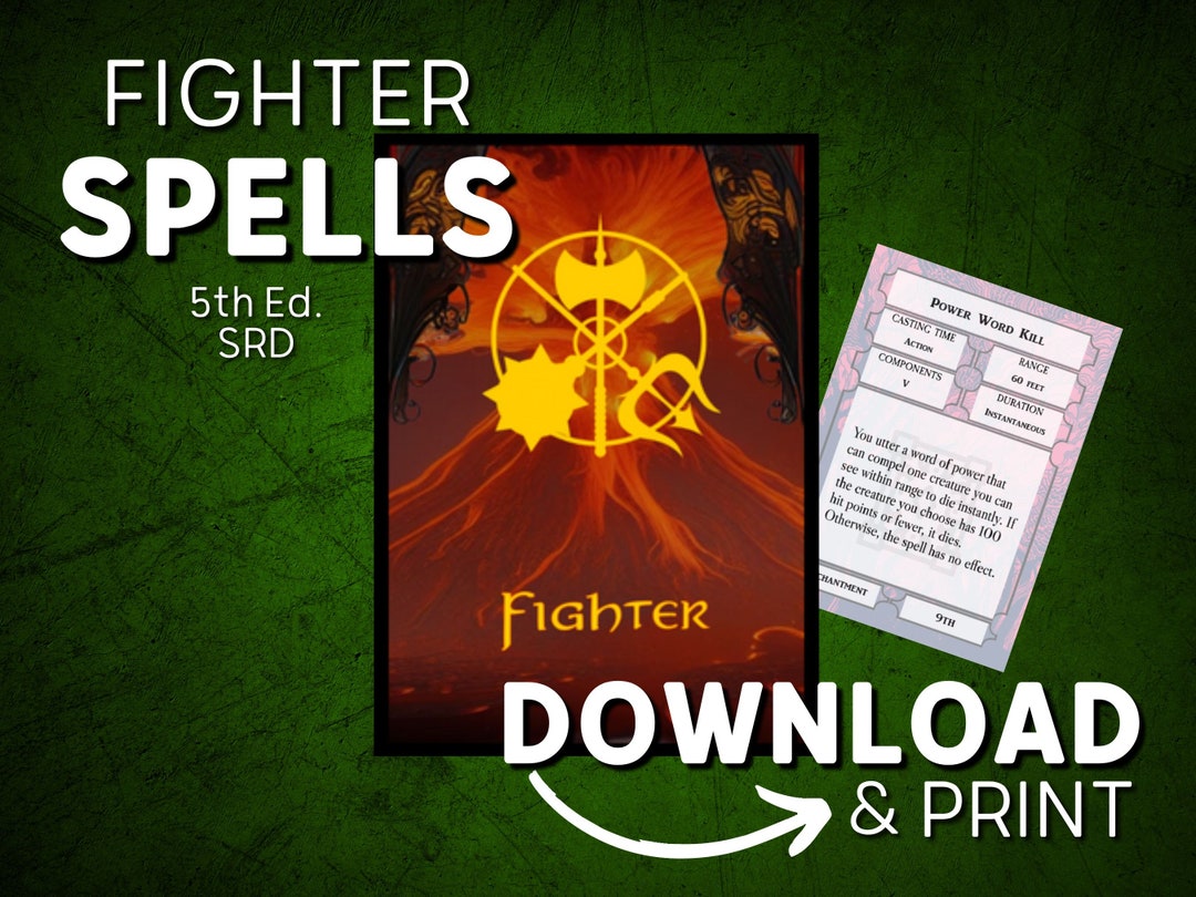 Dnd 5e Spell Cards Pdf for Fighters Printable Dnd Spell Book SRD Basic Rules D&D Dungeons and