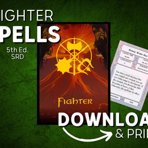 DnD 5e Spell Cards pdf for Fighters | Printable DnD Spell Book | SRD Basic Rules | D&D | Dungeons and Dragons | DM gifts
