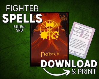 DnD 5e Spell Cards pdf for Fighters | Printable DnD Spell Book | SRD Basic Rules | D&D | Dungeons and Dragons | DM gifts