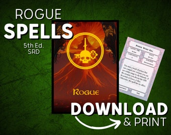DnD 5e Spell Cards pdf for Rogues | Printable DnD Spell Book | SRD Basic Rules | D&D | Dungeons and Dragons | DM gifts