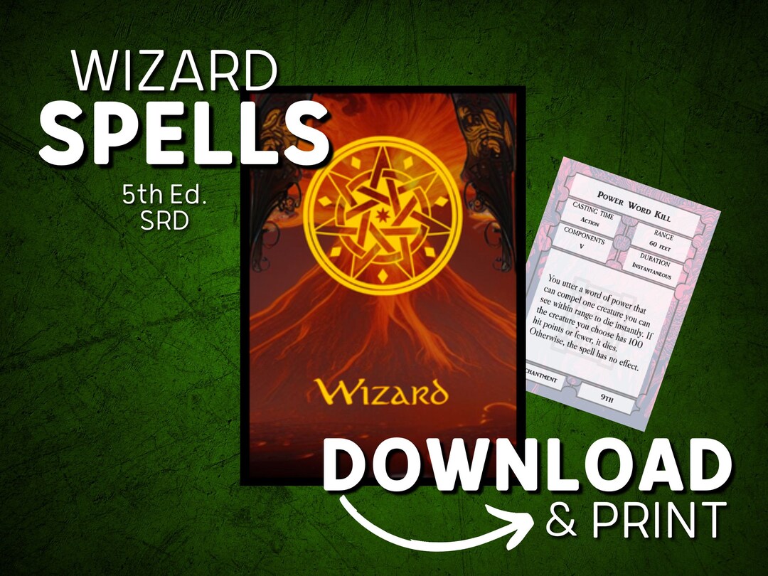 Dnd 5e Spell Cards Pdf for Wizards | Printable Dnd Spell Book | SRD ...
