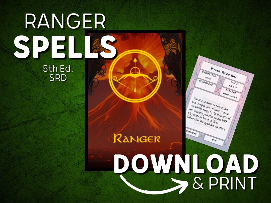 Dnd 5e Spell Cards Pdf for Rangers Printable Dnd Spell Book Etsy