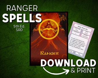 DnD 5e Spell Cards pdf for Rangers | Printable DnD Spell Book | SRD Basic Rules | D&D | Dungeons and Dragons | DM gifts