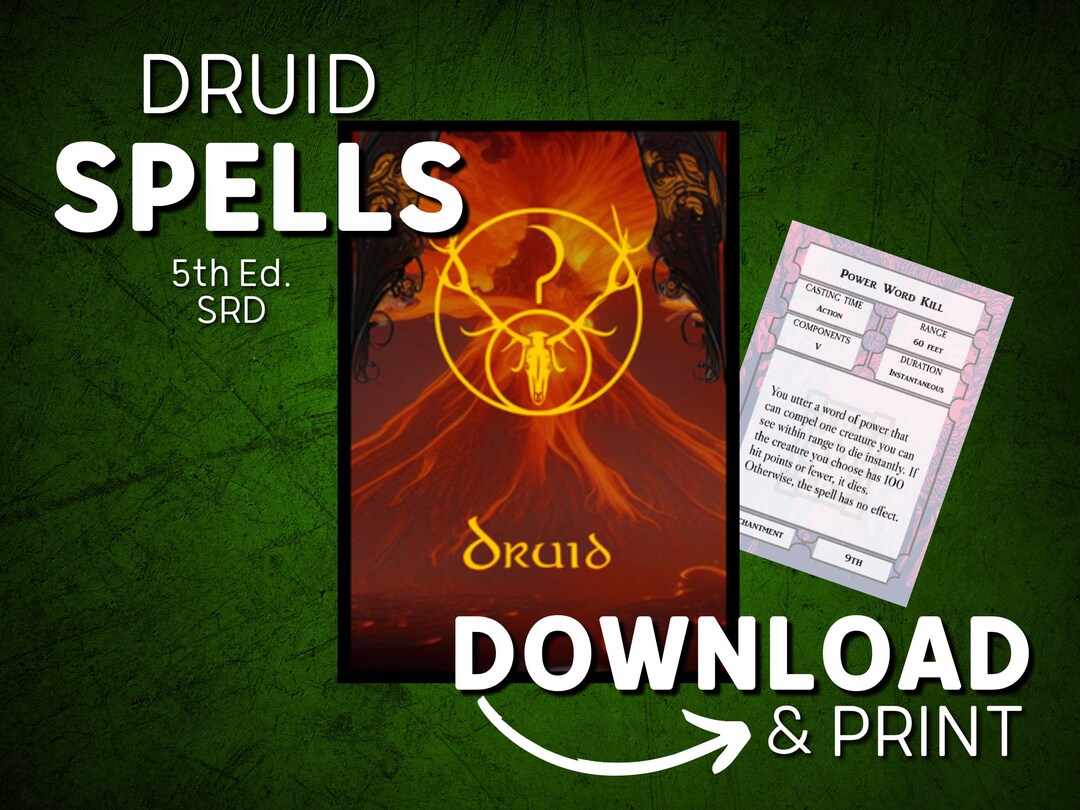Dnd 5e Spell Cards Pdf for Druids Printable Dnd Spell Book SRD Basic