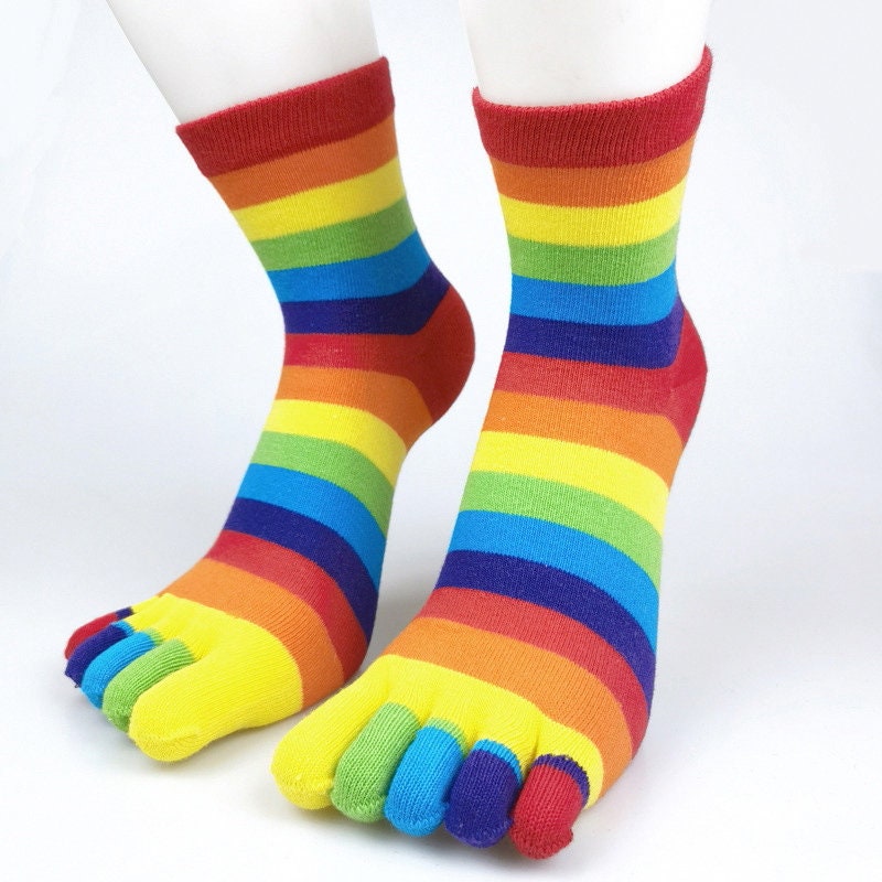 Vintage 70s Toes-hose Colorful Toe Socks Striped Rainbow Red 