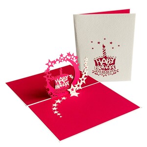 Happy Birthday Pink Hand Finished Pop Up Stars & Sentiment Greeting Card 12 x 17cm