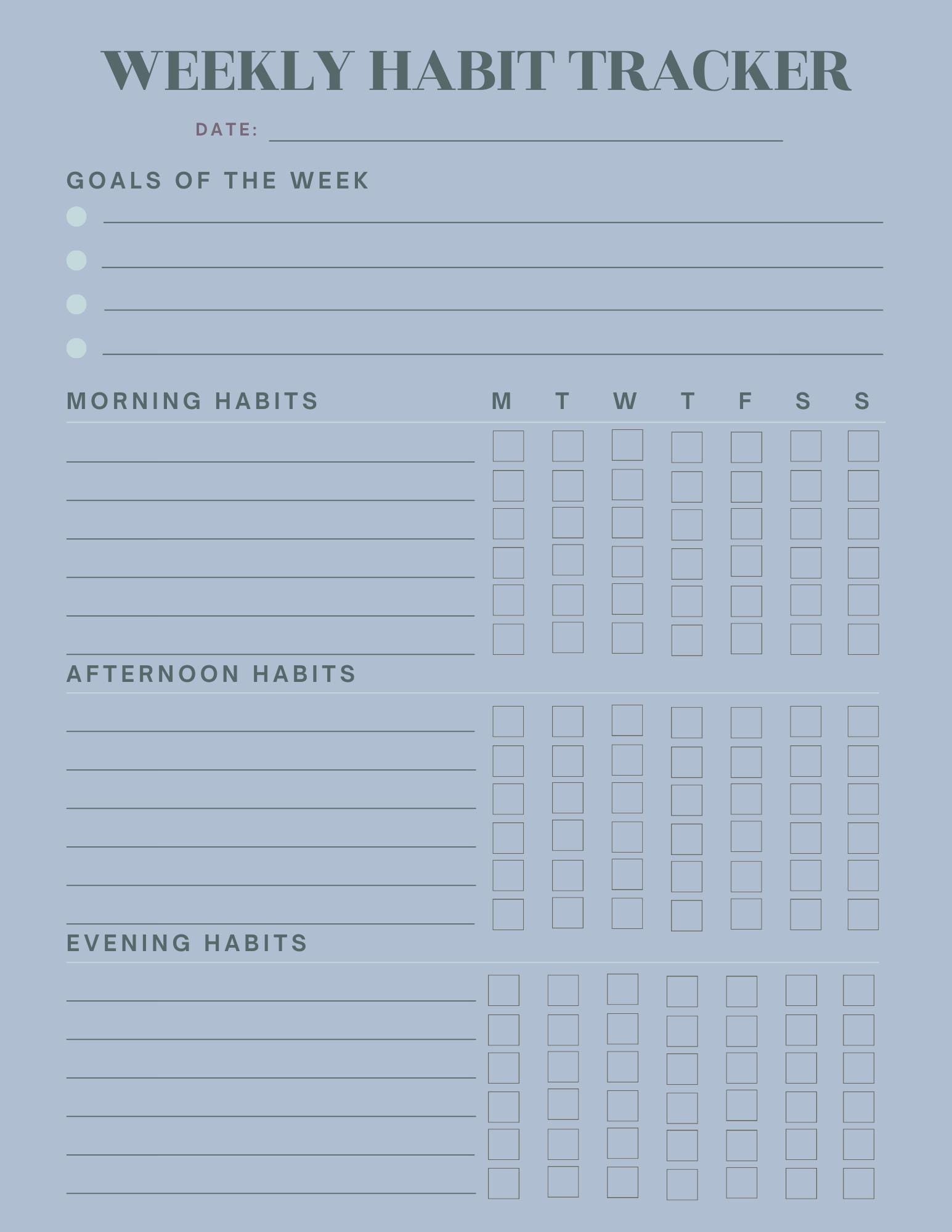 Weekly Habit Tracker | Printable PDF | Wellness & Productivity Planner ...