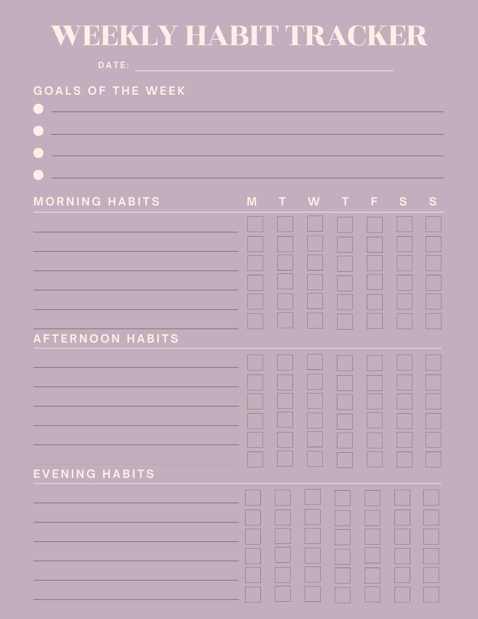 Weekly Habit Tracker | Printable PDF | Wellness & Productivity Planner ...