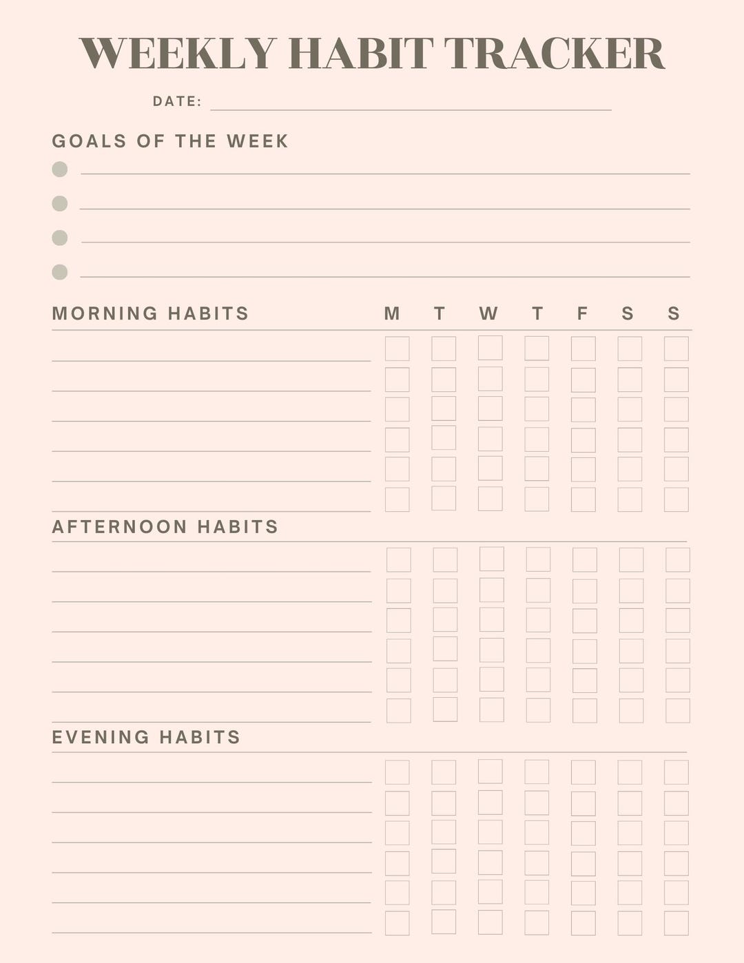 Weekly Habit Tracker | Printable PDF | Wellness & Productivity Planner
