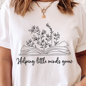 Little Minds helpen groeien SVG PNG, kleuterjuf svg, wilde bloemen svg, boek svg, leraar svg