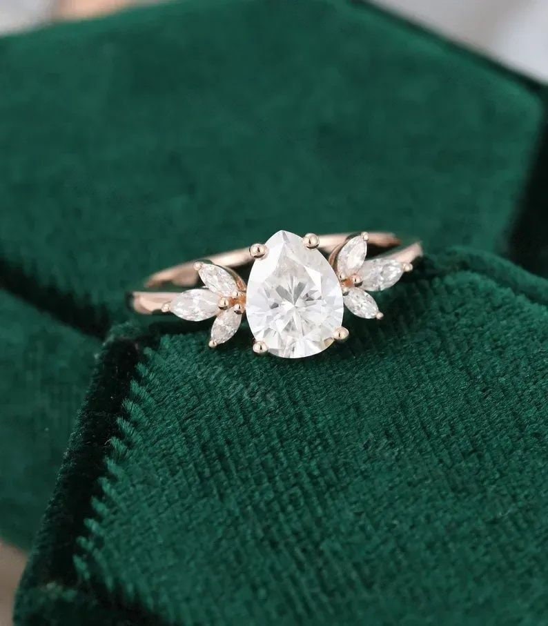 Pear Shaped Moissanite Engagement Ring Vintage Unique Marquise - Etsy